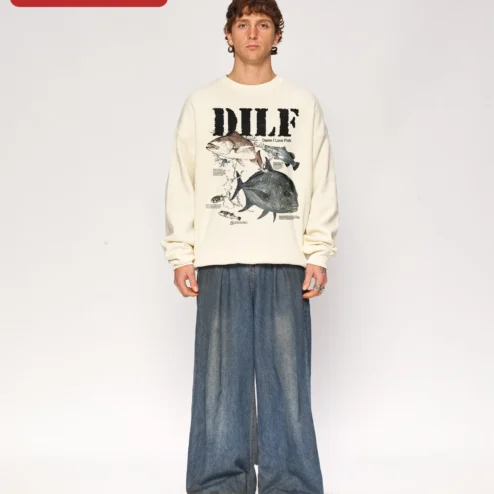 DILF Damn I Love Fish Sweatshirt Funny Fishing Dad Gift Vintage Angler Apparel
