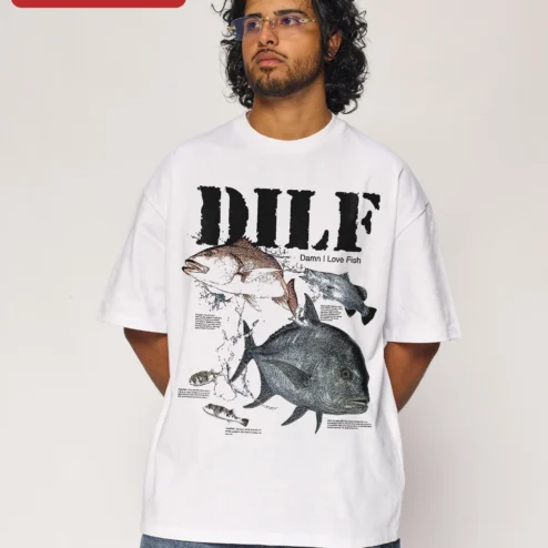 DILF Damn I Love Fish Tee Funny Fishing Humor Graphic Shirt for Anglers
