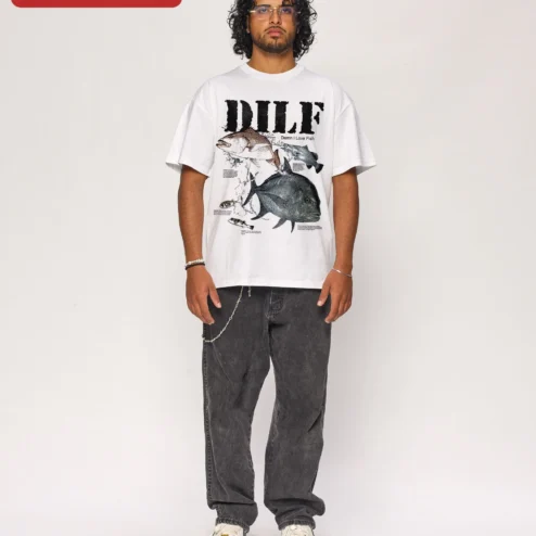 DILF Damn I Love Fish Vintage Scientific Illustration Tee Funny Fishing Dad Gift for Men on a hanger, ready to ship from Chicago, Illinois