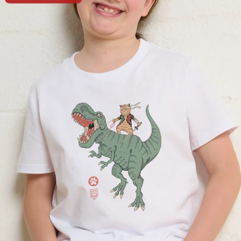 Customer in Chicago, Illinois wearing Dinosaur Knight Kids Tee Cartoon Medieval Adventure Graphic T-Shirt for Boys