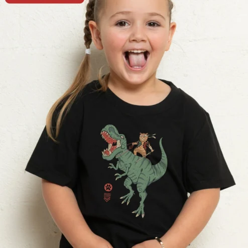 Dinosaur Knight Kids Tee Cartoon Medieval Adventure Graphic T-Shirt for Boys