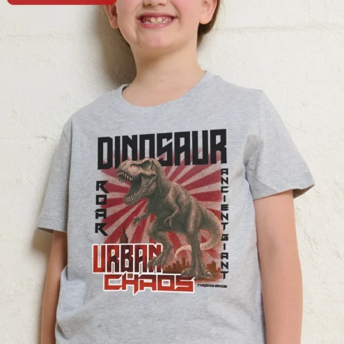 Dinosaur Roar Ancient Giant Urban Chaos T-Rex Graphic Tee for Kids