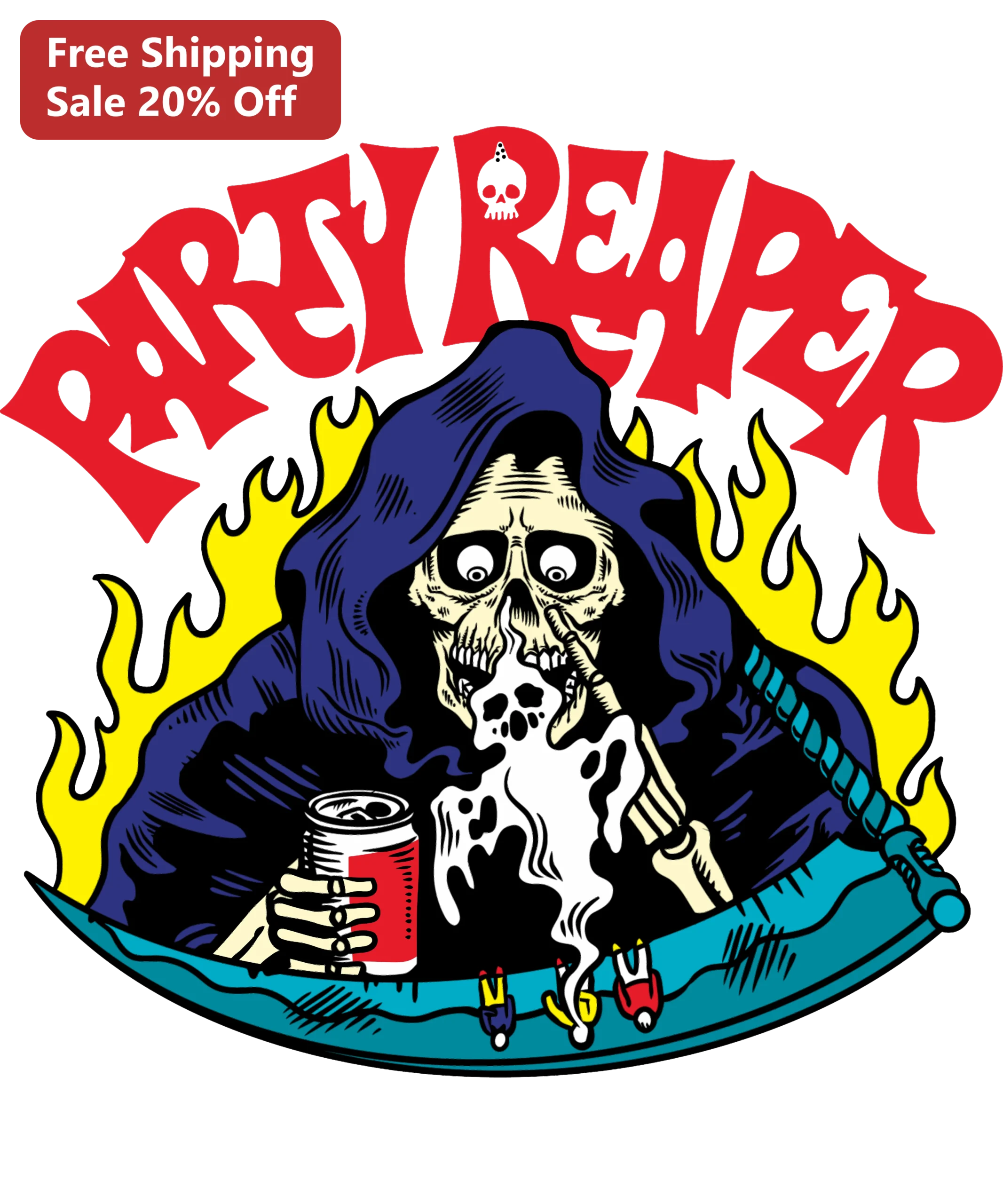 Dirty Reaper Tee Cartoon Skeleton Drinking Beer Graphic T-Shirt for Men Women Biker Stoner Apparel