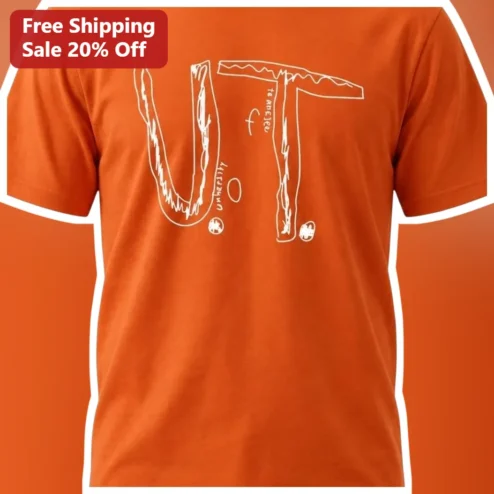 Distressed Hand-Drawn Typography Orange Tee Minimalist Streetwear Graphic Shirt