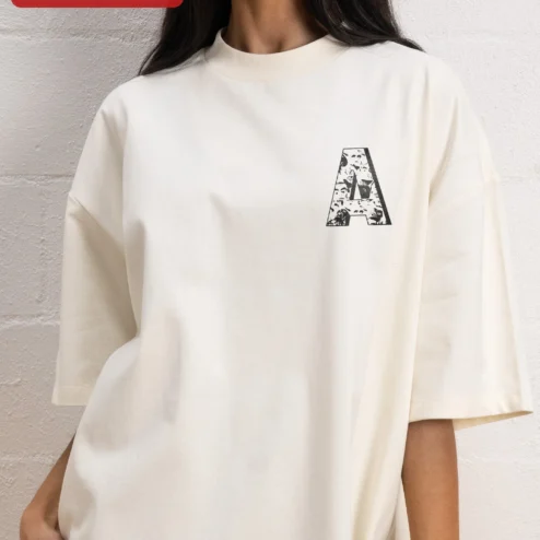 Customer in Chicago, Illinois wearing Distressed Letter Initial Tee Vintage Monogram Personalized Gift for Men Women