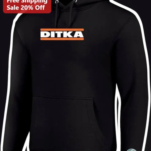 DITKA Hoodie Bold Typography Black Pullover for Football Fans and Sports Enthusiasts