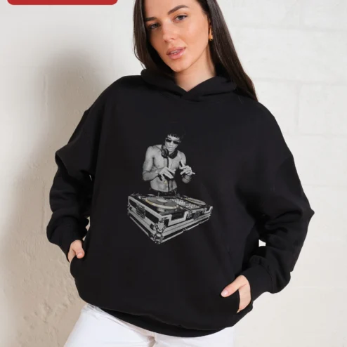 DJ Turntable Music Hoodie Retro Vinyl Graphic Sweatshirt for DJs and Music Lovers
