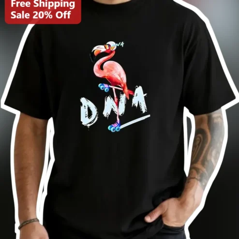 DNA Tee Funny Flamingo Skateboarding Graphic Tee for Men Women Science Humor Gift