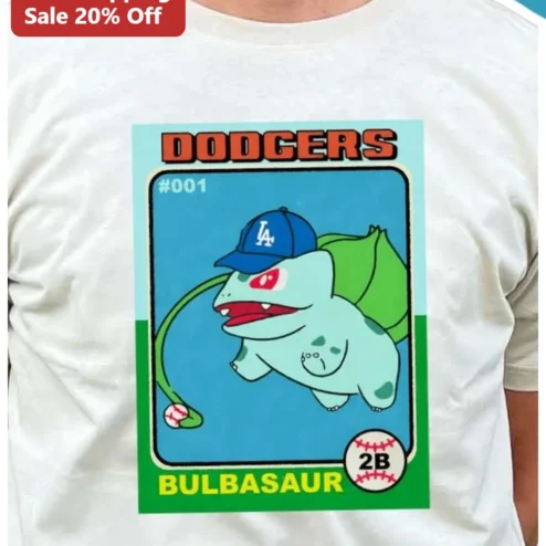 Dodgers Bulbasaur Tee Los Angeles Dodgers Pokemon Crossover Graphic Shirt for Kids and Fans