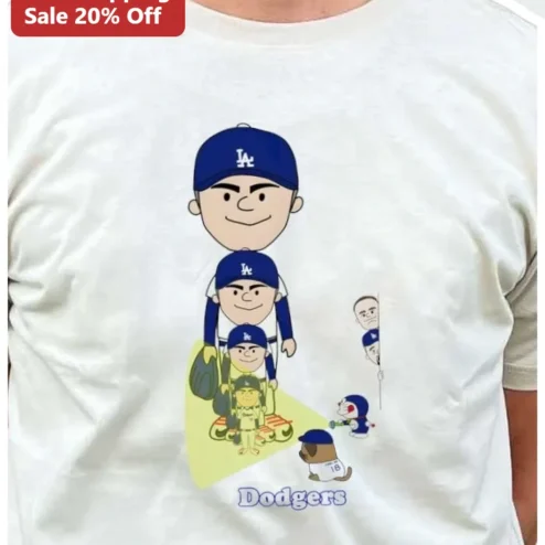 Dodgers Cartoon Family Graphic Tee Los Angeles Baseball Fan Gift