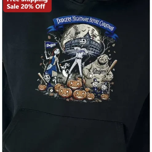 Dodgers Nightmare Before Christmas Hoodie Jack Skellington Sally Halloween MLB Fan Apparel