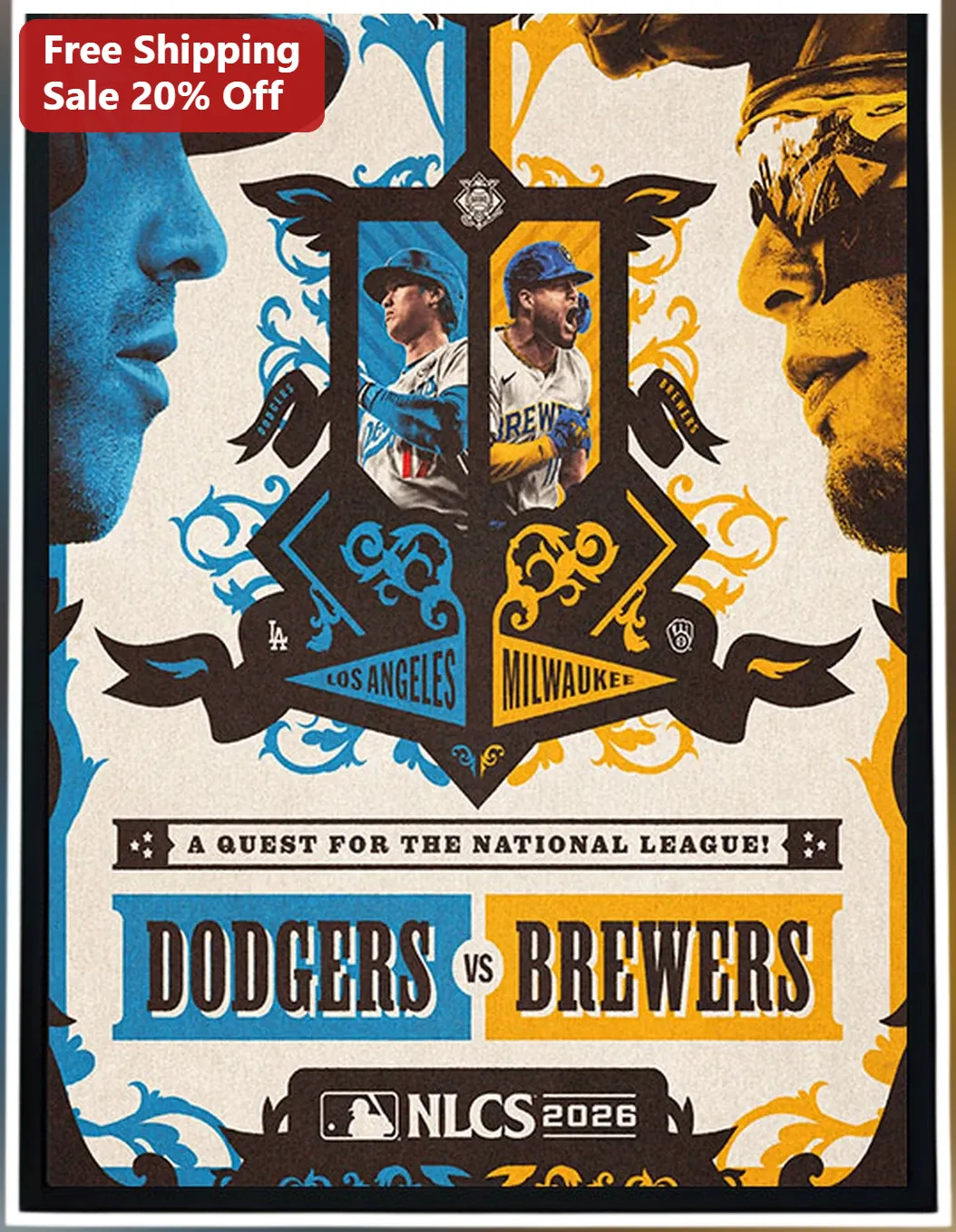 Dodgers vs Brewers NLCS 2026 Poster Vintage Baseball Wall Art Fan Gift
