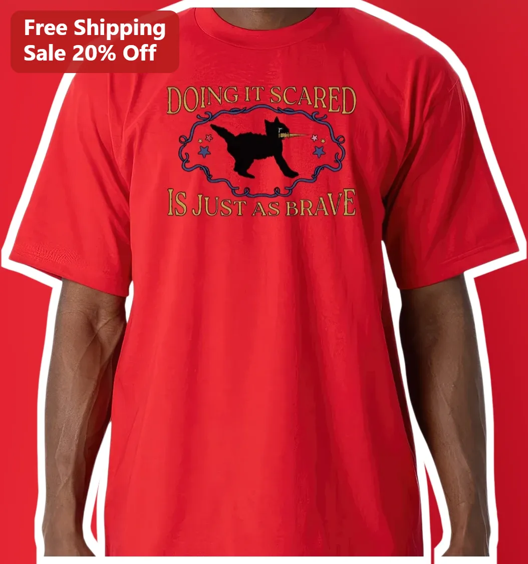 Doing It Scared Is Just As Brave Cat Unicorn Tee Mental Health Awareness Gift