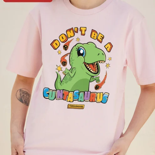 Customer in Chicago, Illinois wearing Don't Be A Cuntasaurus Rex Funny Adult Humor Graphic Tee Gift for Men