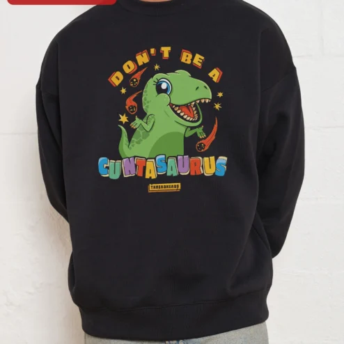 Customer in Chicago, Illinois wearing Don't Be A Guntasaurus Funny Dinosaur Sweatshirt Novelty Gift