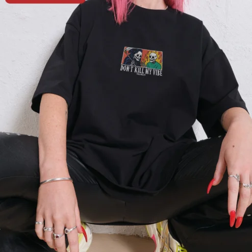 Don't Kill My Vibe Graphic Tee Gothic Grim Reaper Skeleton Alt Streetwear Shirt