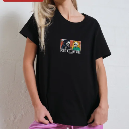 Don't Kill My Vibe Skeleton Graphic Tee Alternative Streetwear Shirt for Women