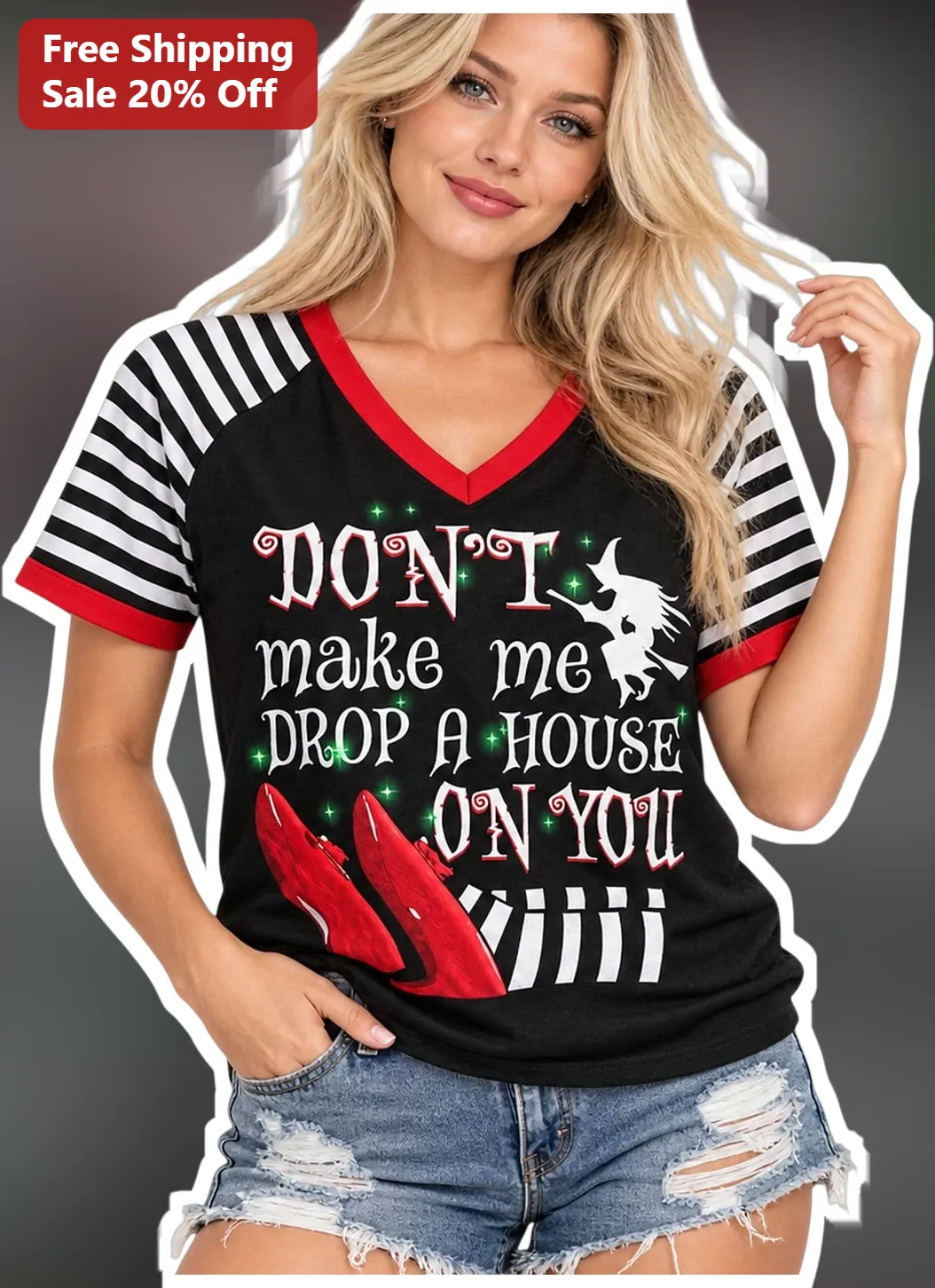 Don't Make Me Drop A House On You Funny Witch Graphic Tee For Women Halloween Shirt