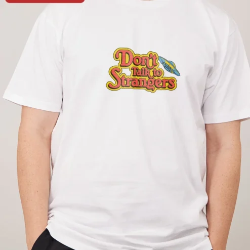 Don't Talk to Strangers Rick Springfield Retro UFO Graphic Tee for Men Women on a hanger, ready to ship from Chicago, Illinois