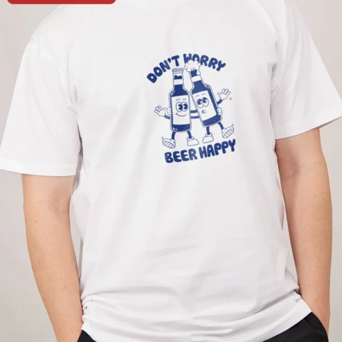 Don't Worry Beer Happy Funny Beer Quote Tee Retro Cartoon Bottles Gift for Beer Lovers