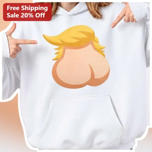 Donald Trump Hoodie Funny Satirical Cartoon Butt Design Political Meme Gift for Men