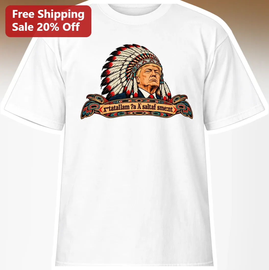 Donald Trump Tee Satirical Native American Feathered War Bonnet Graphic Shirt Political Humor Gift