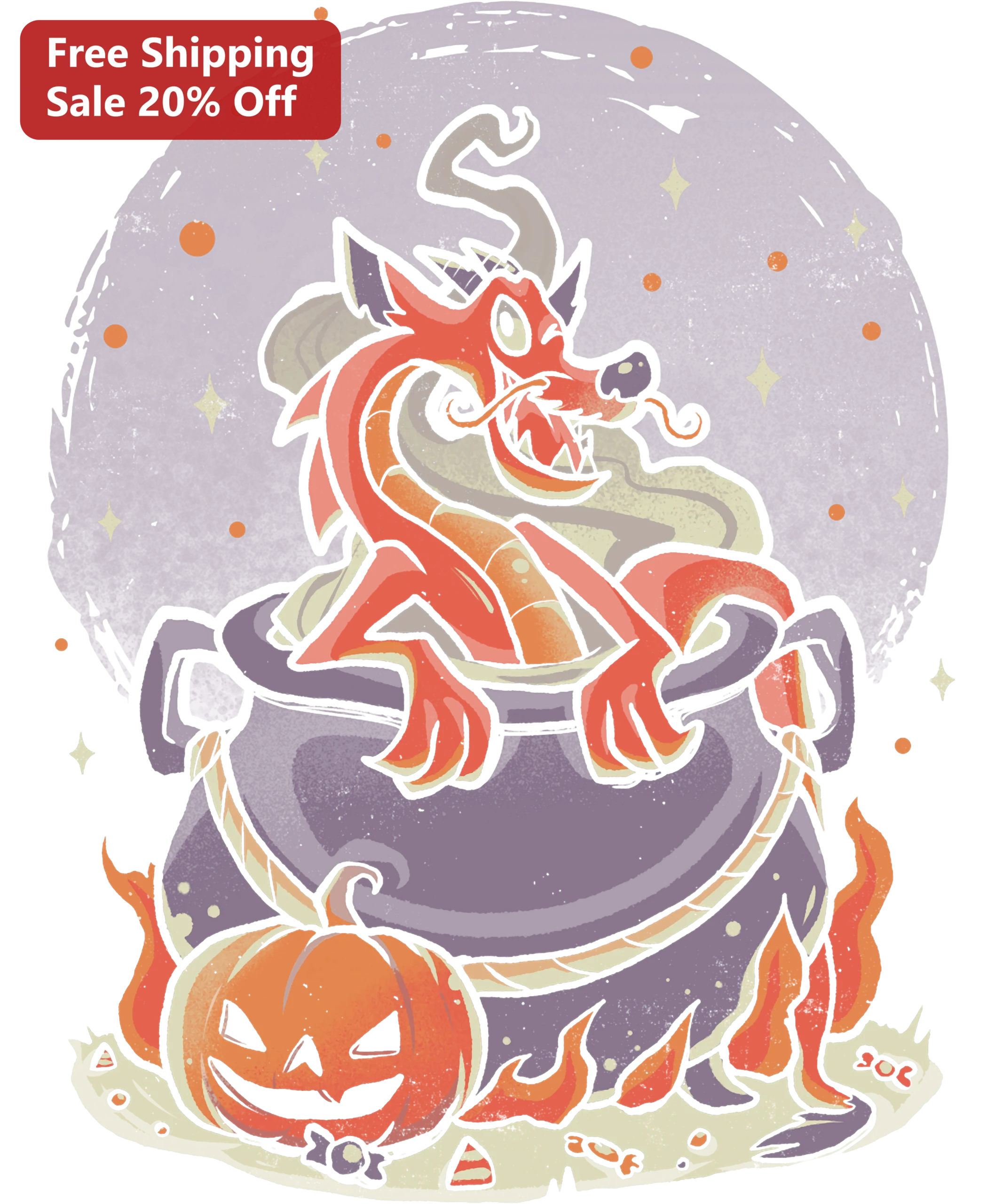 Dragon in Cauldron Halloween Illustration Sticker