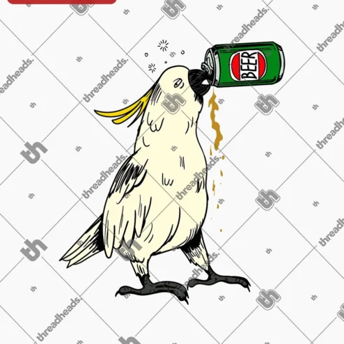 Drinking Cockatoo Beer Can Tee Funny Bird Graphic Shirt for Parrot Lovers and Craft Beer Fans