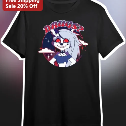 DRUGS? Loona Helluva Boss Cartoon Wolf Graphic Tee Funny Pop Culture Shirt