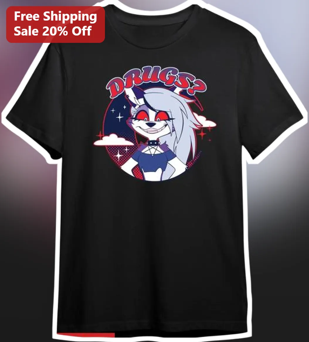 DRUGS? Loona Helluva Boss Cartoon Wolf Graphic Tee Funny Pop Culture Shirt