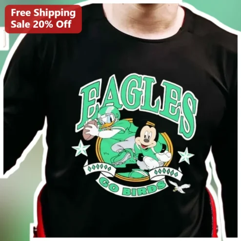 Eagles Go Birds Mickey Mouse Donald Duck Long Sleeve Tee NFL Fan Gift