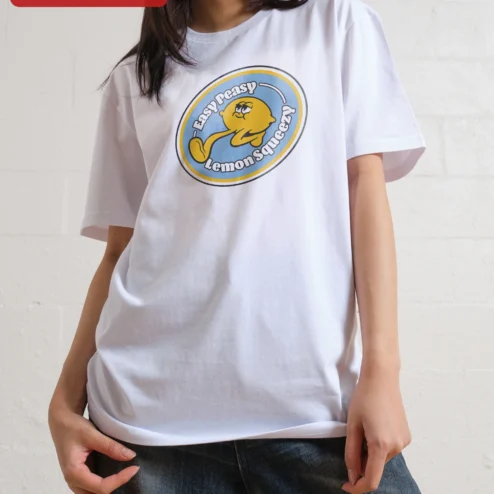 Easy Peasy Lemon Squeezy Tee Funny Cartoon Lemon Retro Badge Graphic T-Shirt Gift on a hanger, ready to ship from Chicago, Illinois