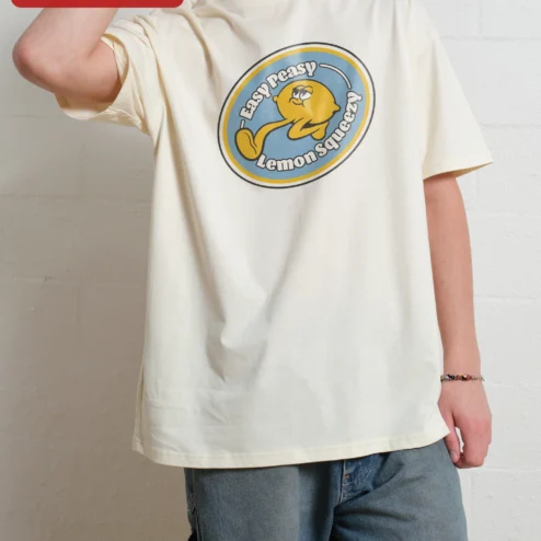 Easy Peasy Lemon Squeezy Tee Funny Cartoon Lemon Retro Badge Graphic T-Shirt Gift