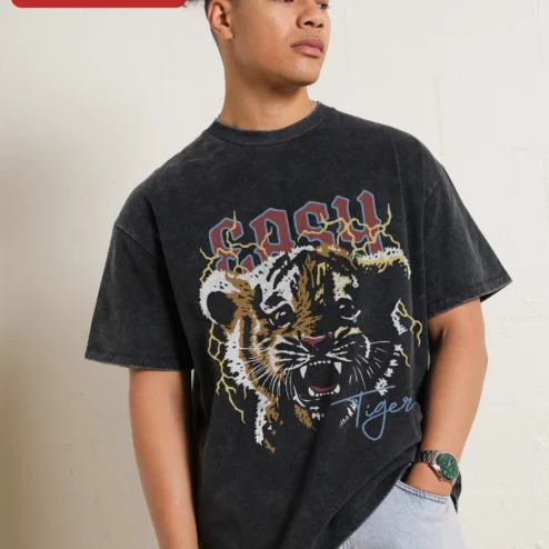 Easy Tiger Vintage Graphic Tee Men's Acid Wash Streetwear Shirt