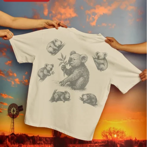 Eat Sleep Repeat Koala Graphic Tee Cute Animal Lover Shirt for Women on a hanger, ready to ship from Chicago, Illinois