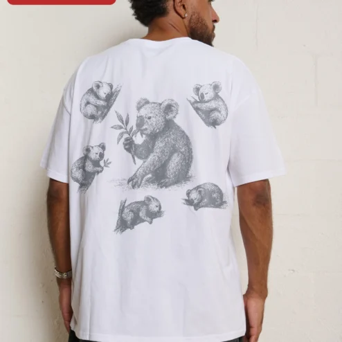 Close-up of Eat Sleep Repeat Koala Graphic Tee Cute Animal Lover Shirt for Women for streetwear fans in Chicago, Illinois