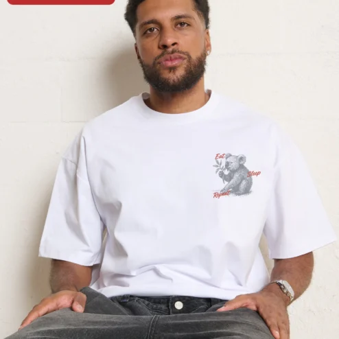 Customer in Chicago, Illinois wearing Eat Sleep Repeat Koala Graphic Tee Cute Animal Lover Shirt for Women