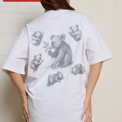Close-up of Eat Sleep Repeat Koala Graphic Tee Cute Animal Lover Shirt for Women for streetwear fans in Chicago, Illinois