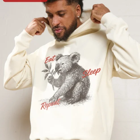 Eat Sleep Repeat Koala Hoodie Vintage Animal Graphic Sweatshirt for Men Women