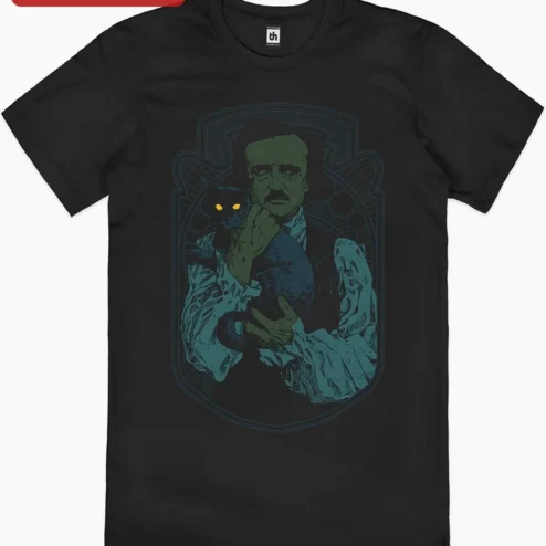 Edgar Allan Poe Poster Gothic Art Nouveau Black Cat Print Dark Academia Horror Literature Wall Decor on a hanger, ready to ship from Chicago, Illinois