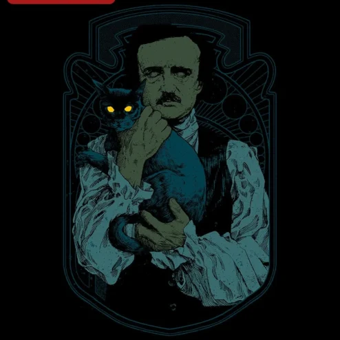 Edgar Allan Poe Poster Gothic Art Nouveau Black Cat Print Dark Academia Horror Literature Wall Decor