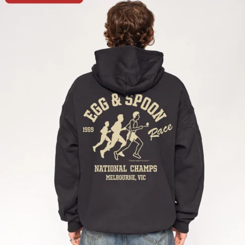 Customer in Chicago, Illinois wearing Egg Spoon Race National Champs Melbourne VIC Hoodie