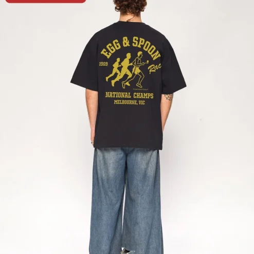 Close-up of Egg Spoon Race National Champs Tee Funny Field Day Graphic Shirt for Women Men for streetwear fans in Chicago, Illinois