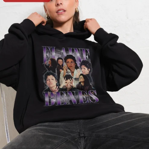 Elaine Benes Hoodie Seinfeld Fans Collage Graphic Sweatshirt Gift for Sitcom Enthusiasts