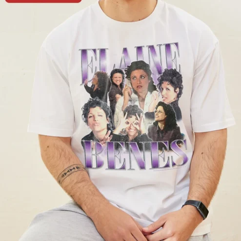 Customer in Chicago, Illinois wearing Elaine Benes Seinfeld Fan Art Tee Vintage Sitcom Pop Culture Gift for Women Men