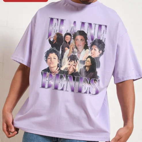 Elaine Benes Vintage Seinfeld Fan Art Collage Graphic Tee for Women on a hanger, ready to ship from Chicago, Illinois