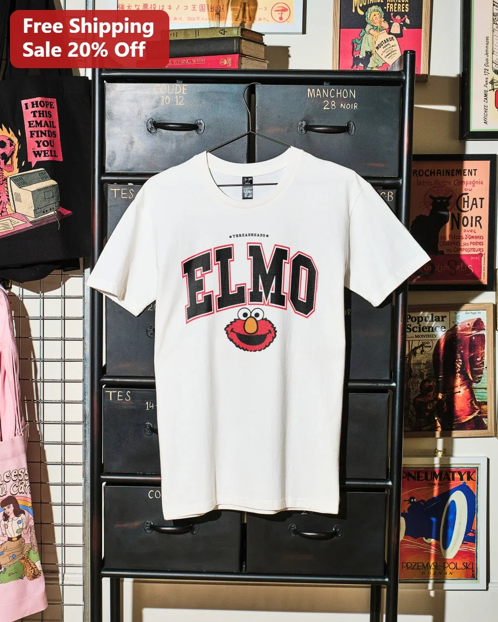 Elmo Collegiate Style Graphic Tee Sesame Street Character Shirt for Adults and Kids