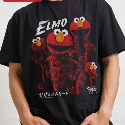 Elmo Grunge Distressed Graphic Tee Sesame Street Character Shirt for Adults and Kids