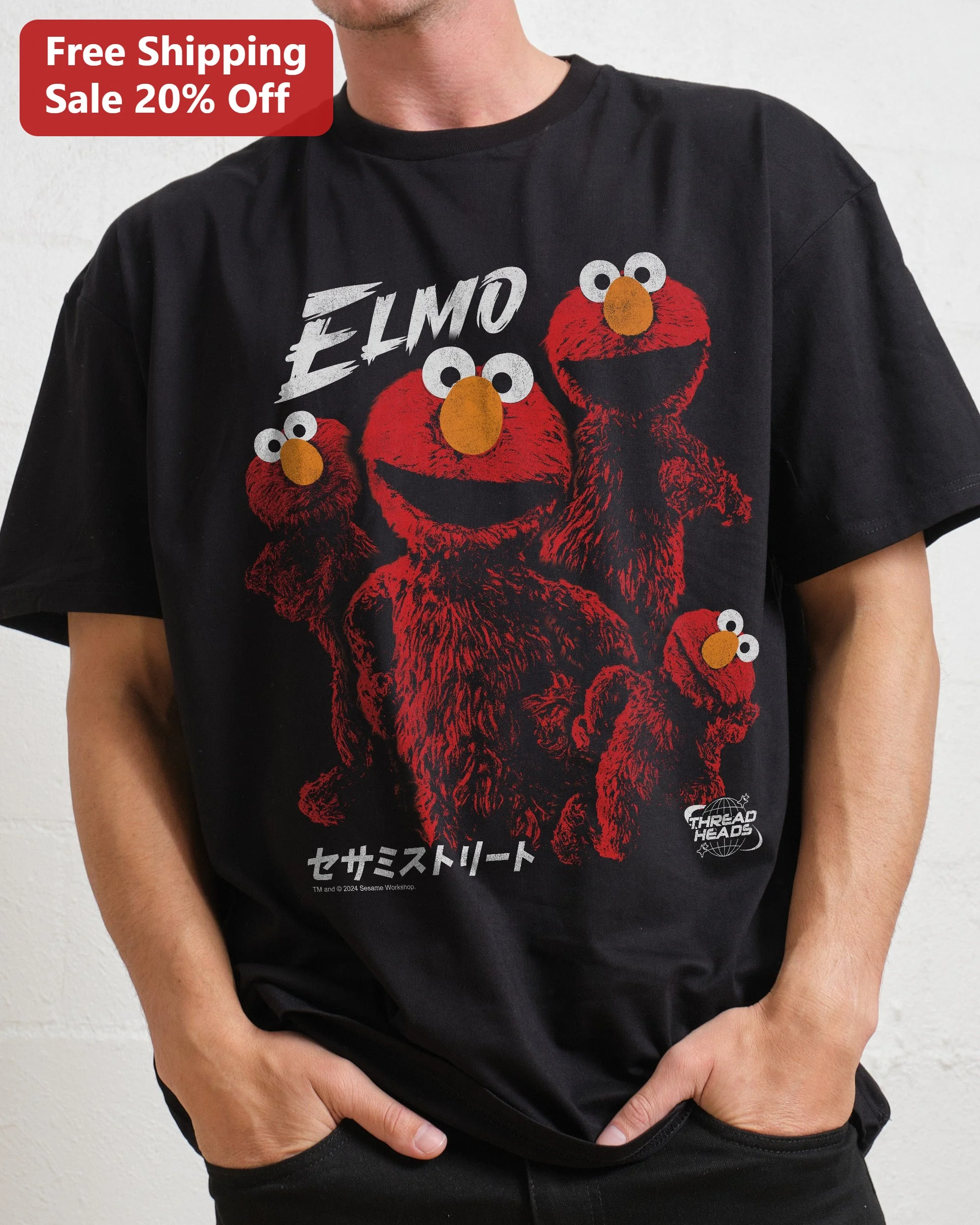 Elmo Grunge Distressed Graphic Tee Sesame Street Character Shirt for Adults and Kids
