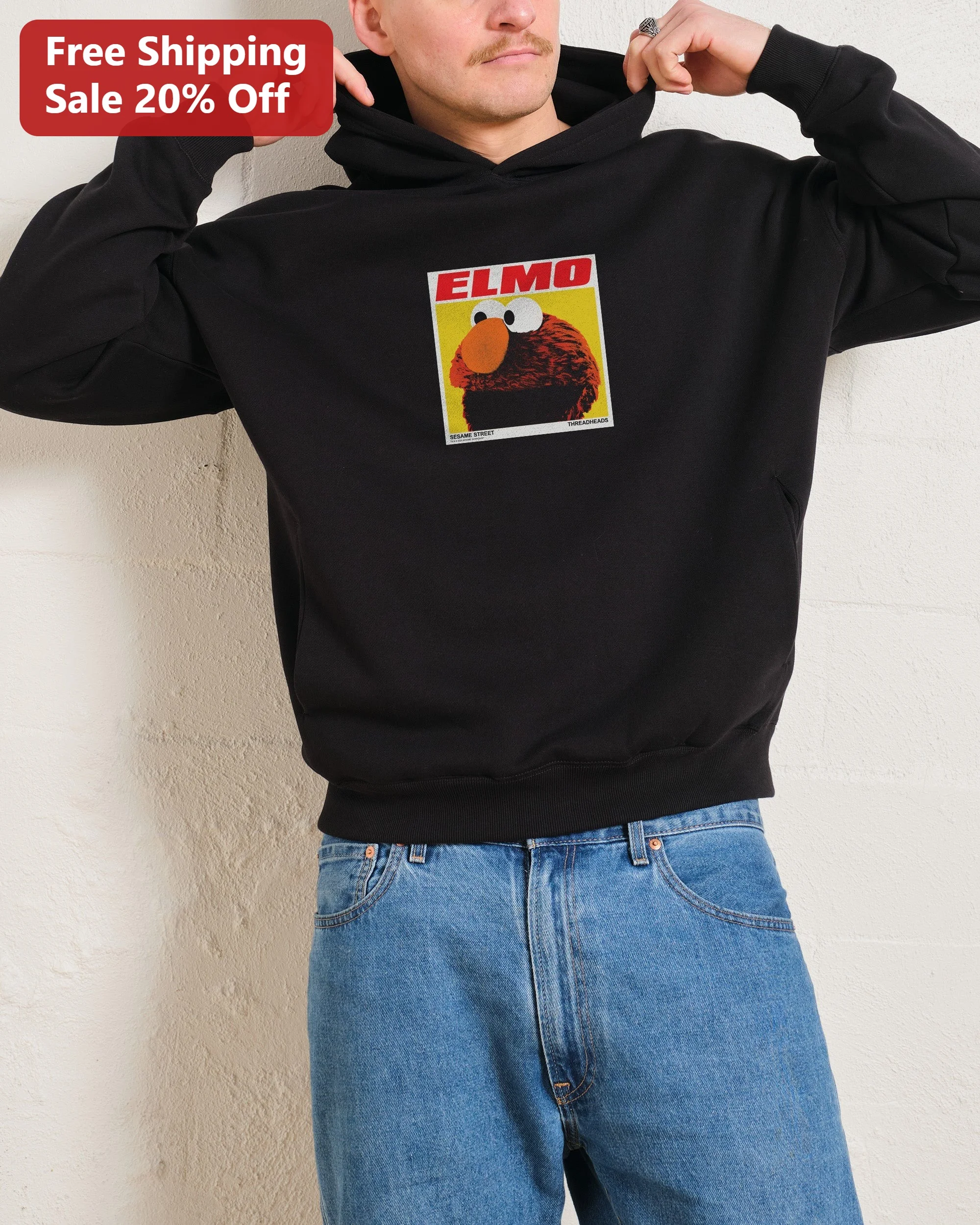 Elmo Hoodie Vintage Retro Sesame Street Character Graphic Pullover for Adults